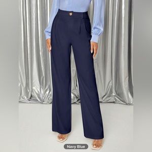 Navy Blue Privé Solid Wide Leg Pants